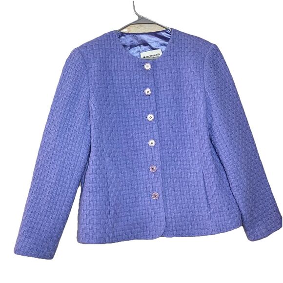 Appleseed's Jackets & Blazers - Appleseed’s Classic Wool Blend Blazer Women Size 14 Purple Textured Pockets